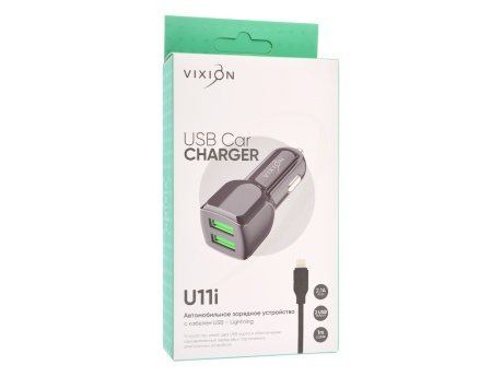 АЗУ VIXION U11i (2-USB/2.1A) + Lightning кабель 1м (черный)