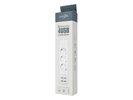 Сетевой фильтр VIXION BKL-08 10A 2200Bт 3 розетки + 4 USB 1,8м (белый)