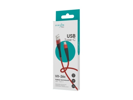 Кабель USB VIXION PRO (VX-26c) Type-C текстильный (1м) (красный)