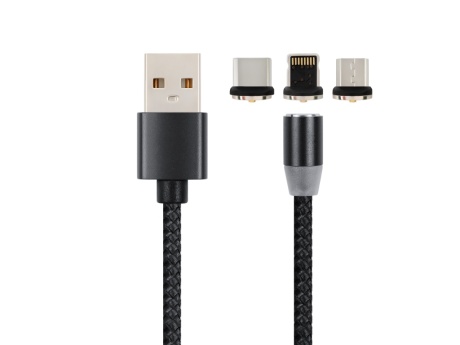 Кабель USB VIXION (K10) Lightning/micro/type-c (1м) магнитный (черный)