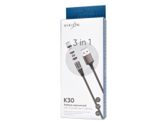 Кабель USB VIXION (K30) Lightning/micro/type-c (1м) магнитный (черный)