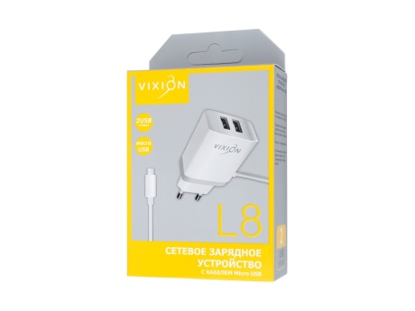 СЗУ VIXION L8 micro USB (2-USB/2.4A) 1.2м (белый)
