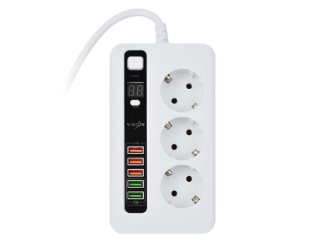 Сетевой фильтр VIXION BKL-04 10A 2500Bт 3 розетки + 5 USB 3м (белый)