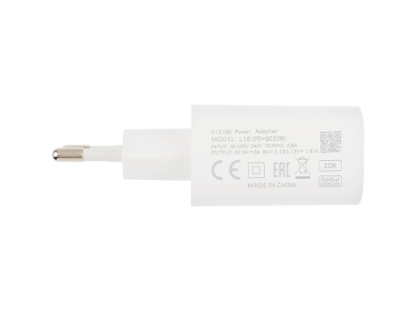 СЗУ VIXION L16 (1-USB 3A/1-Type-C Power Delivery) 20W (белый)