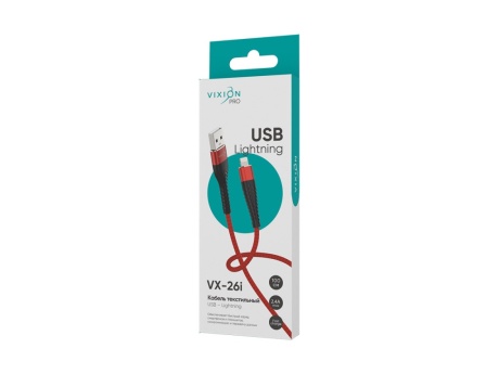 Кабель USB VIXION PRO (VX-26i) для iPhone Lightning 8 pin текстильный (1м) (красный)