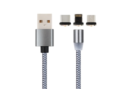 Кабель USB VIXION (K10) Lightning/micro/type-c (1м) магнитный (серебро)