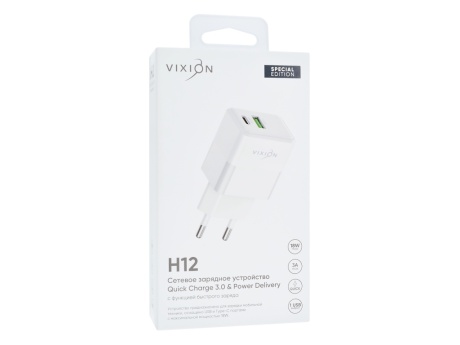 СЗУ VIXION Special Edition H12 (1-USB 3A/1-Type-C Power Delivery) 18W (белый)