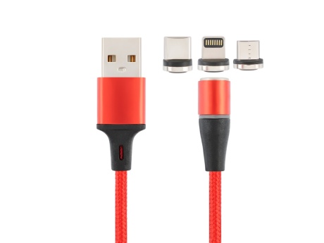 Кабель USB VIXION (K30) Lightning/micro/type-c (1м) магнитный (красный)