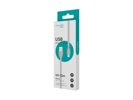 Кабель USB VIXION PRO (VX-12m) microUSB силиконовый (1м) (серый)