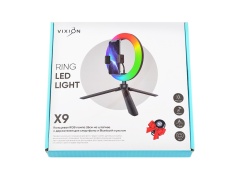 Кольцевая RGB лампа VIXION X9 на штативе с держателем для смартфона и Bluetooth пультом 26см(черный)