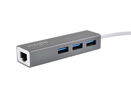 Адаптер VIXION (AD65) Type-C (M) - RJ45 (F) + 3хUSB 3.0, кабель 0.2м (серый)