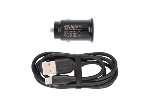 АЗУ VIXION U21i (2-USB/2.4A) + Lightning кабель кабель 1м короткий блок (черный)
