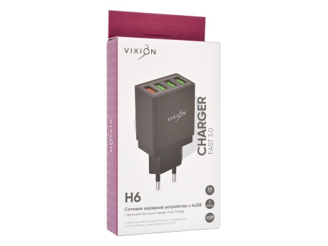 СЗУ VIXION H6 (1-USB QC 3.0/3-USB 2A) (черный)