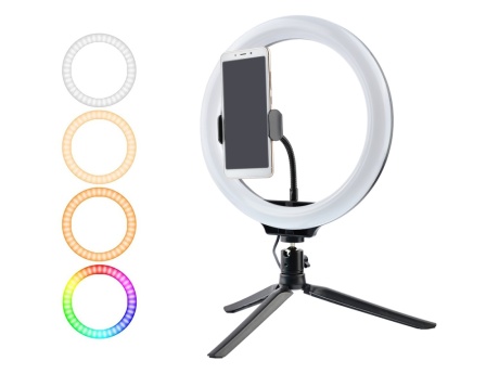 Кольцевая RGB лампа VIXION X9 на штативе с держателем для смартфона и Bluetooth пультом 26см(черный)