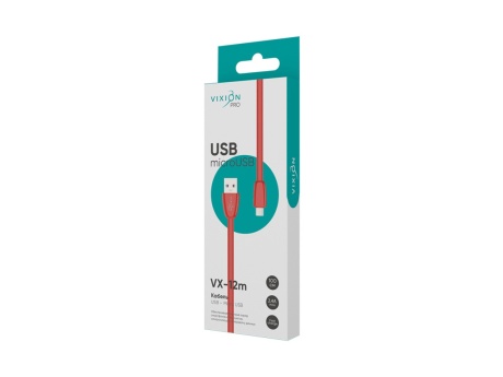 Кабель USB VIXION PRO (VX-12m) microUSB силиконовый (1м) (красный)