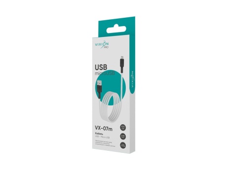 Кабель USB VIXION PRO (VX-07m) microUSB (1м) (белый)