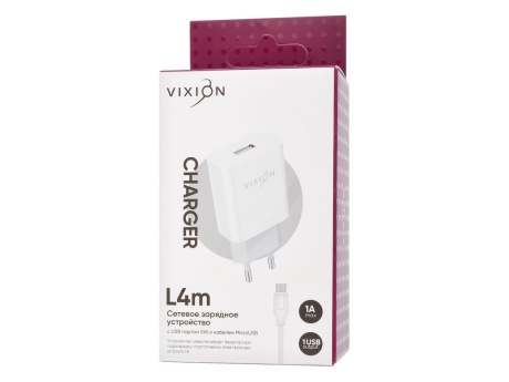 СЗУ VIXION L4m (1-USB/1A) + micro USB кабель 1м (белый)