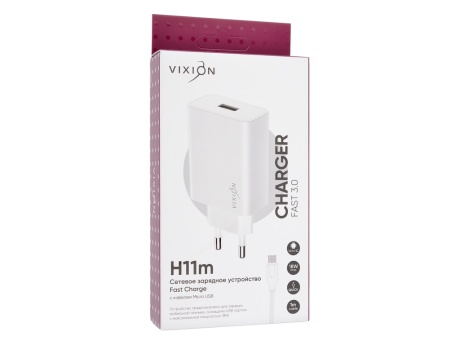 СЗУ VIXION H11m (1-USB) Quick Charger 3.0 + micro USB кабель 1м (белый)