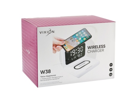 Часы-будильник Vixion W38 с беспроводной зарядкой (белый)