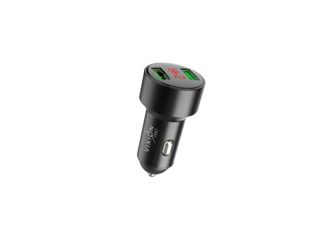 АЗУ VIXION PRO VU-20 (2-USB/2.4A) длинный блок металл с LCD (черный)