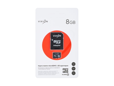 Карта памяти MicroSD 08GB VIXION Class 10 с SD адаптером