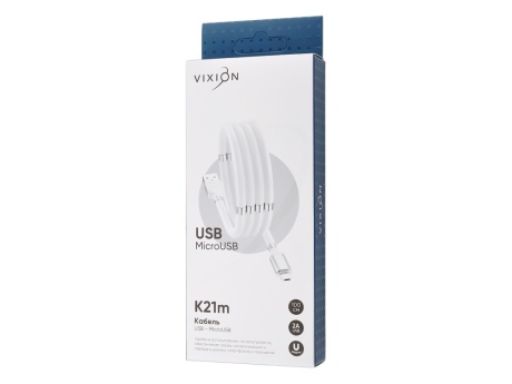 Кабель USB VIXION (K21m) самосворачиваемый microUSB (1м) (белый)