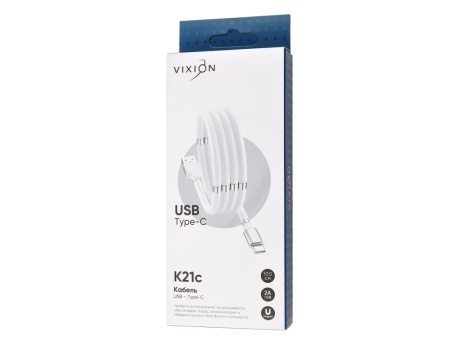 Кабель USB VIXION (K21c) самосворачиваемый Type-C (1м) (белый)