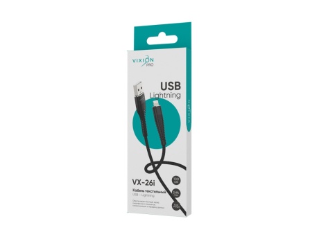 Кабель USB VIXION PRO (VX-26i) для iPhone Lightning 8 pin текстильный (1м) (черный)