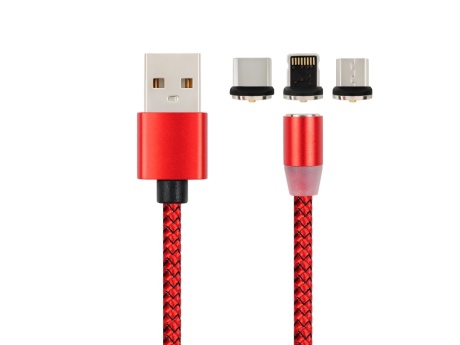 Кабель USB VIXION (K10) Lightning/micro/type-c (1м) магнитный (красный)