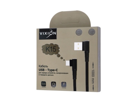 Кабель USB VIXION (K15) Type-C (1м) L-образный (черный)